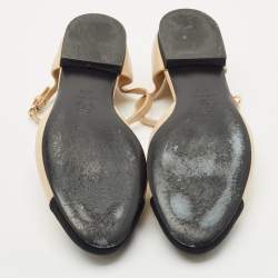 Pre Owned Chanel Beige/Black Canvas and Leather  Interlocking CC Logo Ballet Flats Size 37.5