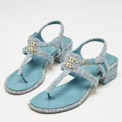 Chanel Multicolor Leather and Tweed CC Thong Sandals Size 39