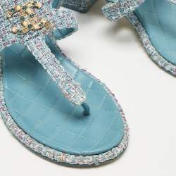 Chanel Multicolor Leather and Tweed CC Thong Sandals Size 39