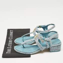 Chanel Multicolor Leather and Tweed CC Thong Sandals Size 39