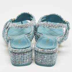 Chanel Multicolor Leather and Tweed CC Thong Sandals Size 39
