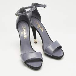 Chanel Light Blue Leather CC Ankle Strap Sandals Size 40