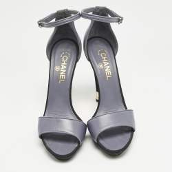 Chanel Light Blue Leather CC Ankle Strap Sandals Size 40