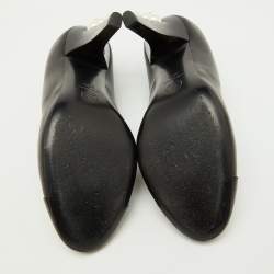 Chanel Black Leather Cap Toe CC Pearl Embellished Heels Pumps Size 39.5
