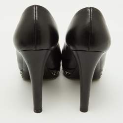 Chanel Black Leather CC Cap Toe Chain Detail Platform Pumps Size 38