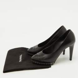 Chanel Black Leather CC Cap Toe Chain Detail Platform Pumps Size 38