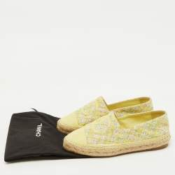 Chanel Yellow Leather and Tweed CC Cap Toe Espadrille Flats Size 36