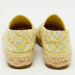 Chanel Yellow Leather and Tweed CC Cap Toe Espadrille Flats Size 36