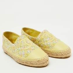 Chanel Yellow Leather and Tweed CC Cap Toe Espadrille Flats Size 36