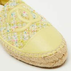Chanel Yellow Leather and Tweed CC Cap Toe Espadrille Flats Size 36