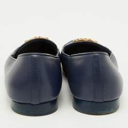 Pre Owned Chanel Navy Blue Leather CC Logo Slip On Loafers Size 40