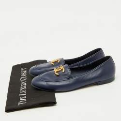 Pre Owned Chanel Navy Blue Leather CC Logo Slip On Loafers Size 40