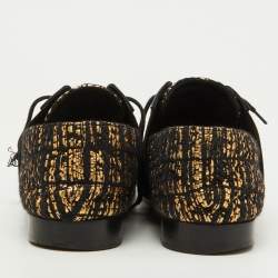 Chanel Black/Gold Tweed and Patent CC Cap Toe Lace Up Derby Size 39.5