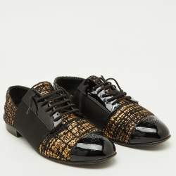 Chanel Black/Gold Tweed and Patent CC Cap Toe Lace Up Derby Size 39.5