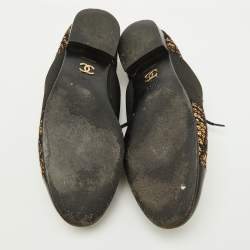 Chanel Black/Gold Tweed and Patent CC Cap Toe Lace Up Derby Size 39.5