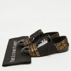 Chanel Black/Gold Tweed and Patent CC Cap Toe Lace Up Derby Size 39.5
