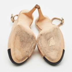 Chanel Beige/Black Satin CC Slingback Pumps Size 39.5