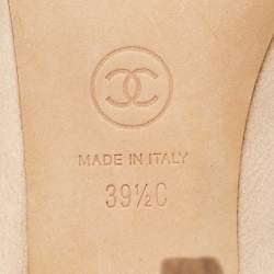 Chanel Beige/Black Satin CC Slingback Pumps Size 39.5