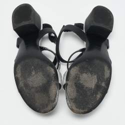 Chanel Black & Silver Leather and Watersnake Skin Slingback Sandals Size 41.5