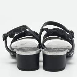 Chanel Black & Silver Leather and Watersnake Skin Slingback Sandals Size 41.5
