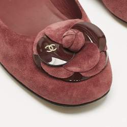 Chanel Burgundy Suede and Patent Leather CC Camellia Ballet Flats Size 35