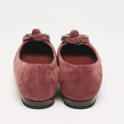 Chanel Burgundy Suede and Patent Leather CC Camellia Ballet Flats Size 35