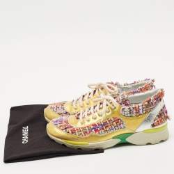 Chanel Multicolor Tweed and Leather Low Top Sneakers Size 38