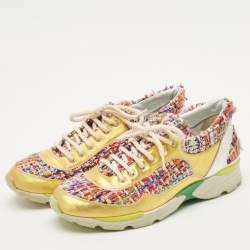 Chanel Multicolor Tweed and Leather Low Top Sneakers Size 38