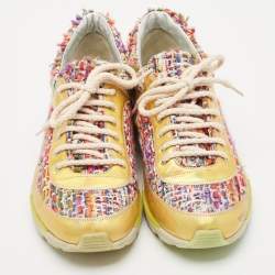 Chanel Multicolor Tweed and Leather Low Top Sneakers Size 38