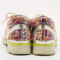 Chanel Multicolor Tweed and Leather Low Top Sneakers Size 38