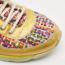 Chanel Multicolor Tweed and Leather Low Top Sneakers Size 38