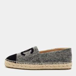 Chanel Grey/Black Wool and Velvet CC Cap Toe Espadrille Flats Size 40