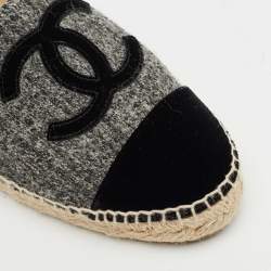 Chanel Grey/Black Wool and Velvet CC Cap Toe Espadrille Flats Size 40