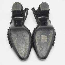 Chanel Black Leather and Tweed CC Cap Toe Slingback Pumps Size 37