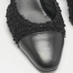 Chanel Black Leather and Tweed CC Cap Toe Slingback Pumps Size 37
