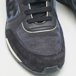 Chanel Navy Blue Leather and Fabric CC Low Top Sneakers Size 40