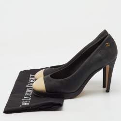 Chanel Black/Beige Nubuck Leather CC Cap Toe Platform Pumps Size 37.5