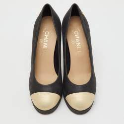Chanel Black/Beige Nubuck Leather CC Cap Toe Platform Pumps Size 37.5