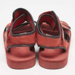 Pre Owned Chanel Red/Black Fabric and Leather Coco Chanel Strap Flat Sandals Size 37