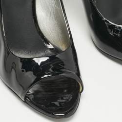 Chanel Black  Patent Leather CC Pearl Embellished Peep Toe Pumps Size 38.5