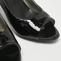 Chanel Black  Patent Leather CC Pearl Embellished Peep Toe Pumps Size 38.5