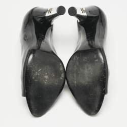 Chanel Black  Patent Leather CC Pearl Embellished Peep Toe Pumps Size 38.5