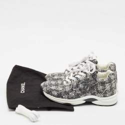 Pre Owned Chanel Grey/White Fabric Lace Up Sneakers Size 37