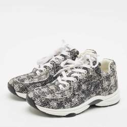 Pre Owned Chanel Grey/White Fabric Lace Up Sneakers Size 37