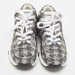 Pre Owned Chanel Grey/White Fabric Lace Up Sneakers Size 37