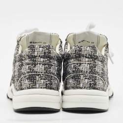 Pre Owned Chanel Grey/White Fabric Lace Up Sneakers Size 37