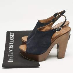 Chanel Navy Blue Suede Slingback Clogs Size 38