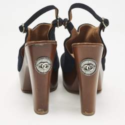 Chanel Navy Blue Suede Slingback Clogs Size 38
