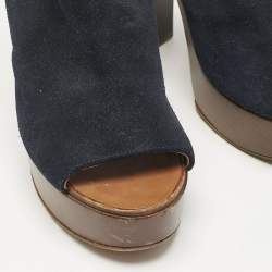 Chanel Navy Blue Suede Slingback Clogs Size 38