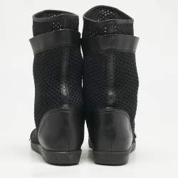 Chanel Black Leather and Mesh Mid Calf Boots Size 39